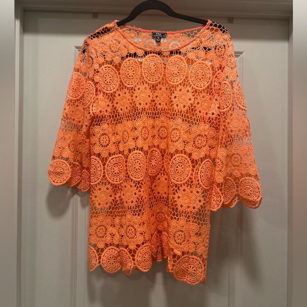 Lisa International Orange Crochet Cover Up